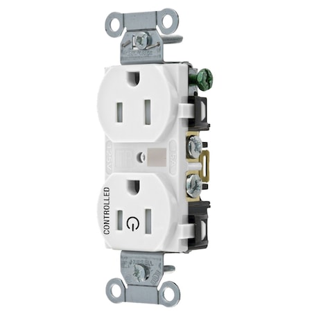 Hubbell Wiring Device-Kellems Straight Blade Receptacle, 5-15R, 15 A, 125V AC, 2 Pole, 3 Wire, Grounded BR15C1WHITR